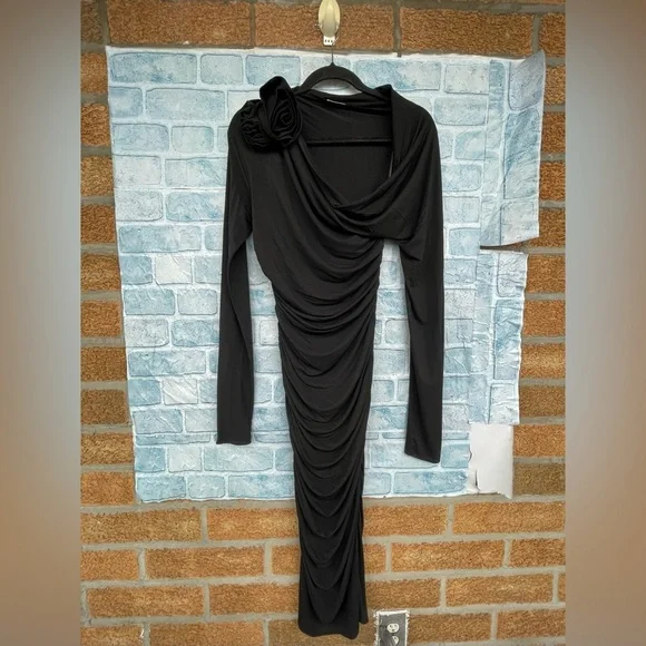 MAGDA BUTRYM Jersey Midi Dress With 3d Flower Applique size 34/4